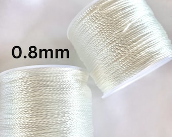 Cordón de poliéster trenzado con perlas de 0,8 mm para hacer nudos en color blanco, 55 metros o 60 yardas, cordón de cuentas de piedras preciosas chinas, fabricación de joyas con cuentas de macarrón
