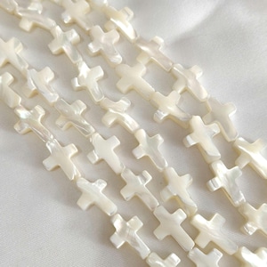 10x14mm Undyed White Cream Cross Mother of Pearl Bead, Untreated Natural Nacre Jesus Christ Religious Shell Spacer DIY Jewelry Making Supply