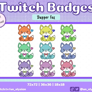 Dapper Fox Sub Badges/Bit Badges! - Cute, Fox, Rainbow, Colourful, Bow Tie, Twitch Badges