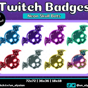 Neon Skull Bats Twitch Sub Badges/Bit Badge Set - Spooky, Halloween, Witchy, Rainbow