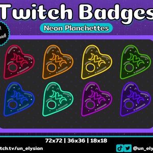 Neon Planchette Twitch Sub Badges/Bit Badge Set -  Ouija, Spooky, Halloween, Neon, Rainbow, Cute