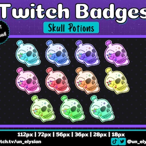 Rainbow Skull Potion Twitch Sub Badges/Bit Badges - Cute, Spooky, Halloween, Magical, Witchy Twitch Badges