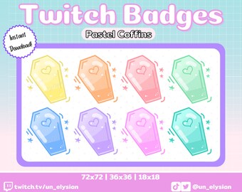 Pastell Coffin Twitch Sub Badges/Bit Anstecker Set - Spooky, Halloween, Rainbow