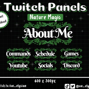Nature Magic Minimalist Panels for Twitch Streamers - Simple, Elegant, Magical, Witchy, Cute, Green Leafy Twitch Panels