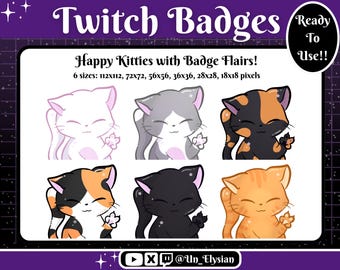 ¡Insignias de suscripción de Happy Kitties! / Gatos lindos / Insignias de suscripción de Twitch, insignias de bit, emoticones, puntos de canal, insignias de miembro de YouTube, roles de Discord