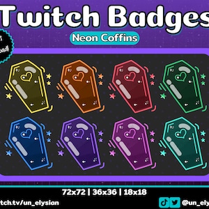 Neon Coffin Twitch Sub Badges/Bit Badge Set - Spooky, Halloween, Rainbow