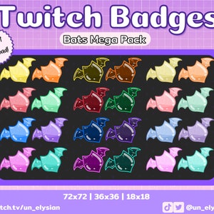 24x Rainbow Bats Twitch Sub Badges/Bit Badges - Spooky, Neon, Pastel, Rainbow, Halloween, Cute