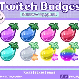 Eggplant Twitch Sub Badges/Bit Badges - Emoji, Rainbow, Funny, Meme