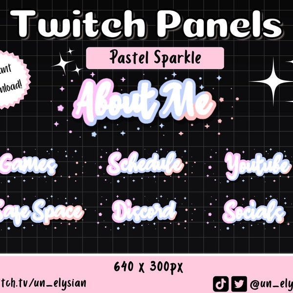 43x Pastel Sparkle Panels for Twitch Streamers - Simple, Elegant, Magical, Kawaii, Cute Twitch Panels