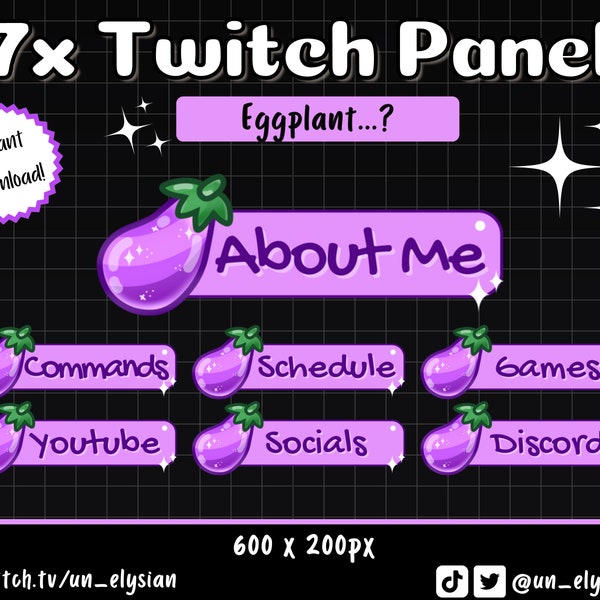 Panneaux d’aubergines pour streamers Twitch - Meme, Emoji, Funny, Simple, Purple Twitch Panels