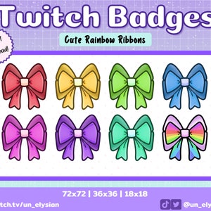 Cute Ribbon Twitch Sub Badges/Bit Badges - Cute, Simple, Minimalist, Rainbow, Colourful, Bows, Ribbons, Rainbow Twitch Badges