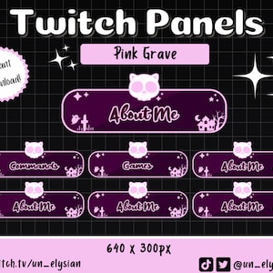 60x Pink Graveyard Panels for Twitch Streamers - Witchy, Gothic, Cute, Spooky, Pink & Purple Twitch Panels