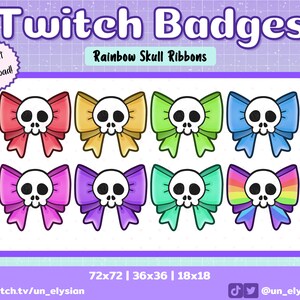Skull Ribbon Twitch Sub Badges/Bit Badges - Cute, Spooky, Rainbow, Colourful, Skulls, Bows, Ribbons, Rainbow Twitch Badges