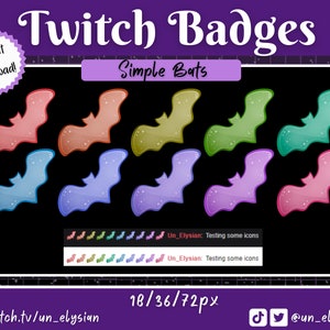 Rainbow Bats Twitch Sub Badges/Bit Badges - Simple, Colourful, Sparkly, Spooky, Halloween, Cute Bat Badges