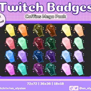 24x Rainbow Coffin Twitch Sub Badges/Bit Badges - Spooky, Neon, Pastel, Rainbow, Halloween, Cute