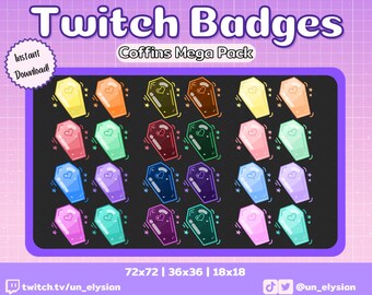 24x Rainbow Coffin Twitch Sub Badges/Bit Anstecker - Spooky, Neon, Pastell, Rainbow, Halloween, Cute