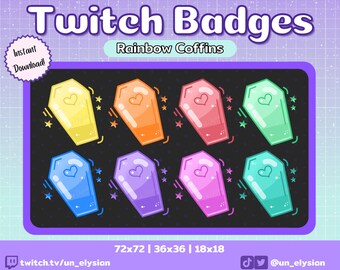 Rainbow Coffin Twitch Sub Badges/Bit Badge Set - Spooky, Halloween