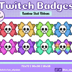 Double Skull Ribbon Twitch Sub Badges/Bit Badges - Cute, Spooky, Rainbow, Colourful, Skulls, Bows, Ribbons, Rainbow Twitch Badges