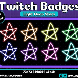 Messy Neon Stars Twitch Sub Badges/Bit Badge Set -