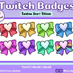 Heart Ribbon Twitch Sub Badges/Bit Badges - Cute, Simple, Minimalist, Rainbow, Colourful, Bows, Ribbons, Rainbow Twitch Badges