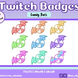 Candy Bat Twitch Sub Badges/Bit Badges - Cute, Spooky, Rainbow, Colourful, Bat Wings, Lollies, Pastel Twitch Badges