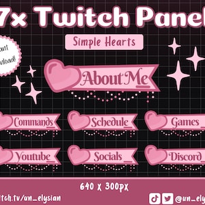 Simple Hearts Panels for Twitch Streamers - Minimal, Pink, Cute Twitch Panels