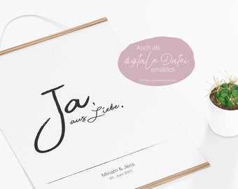 Hochzeitsposter 'Ja, aus Liebe' I Hochzeitsdaten mit Namen, personalisiertes Geschenk