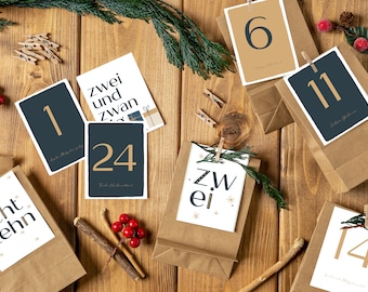 24 cartes de calendrier de l'Avent à imprimer | Calendrier de l'Avent à faire soi-même | Numéros du calendrier de l'Avent
