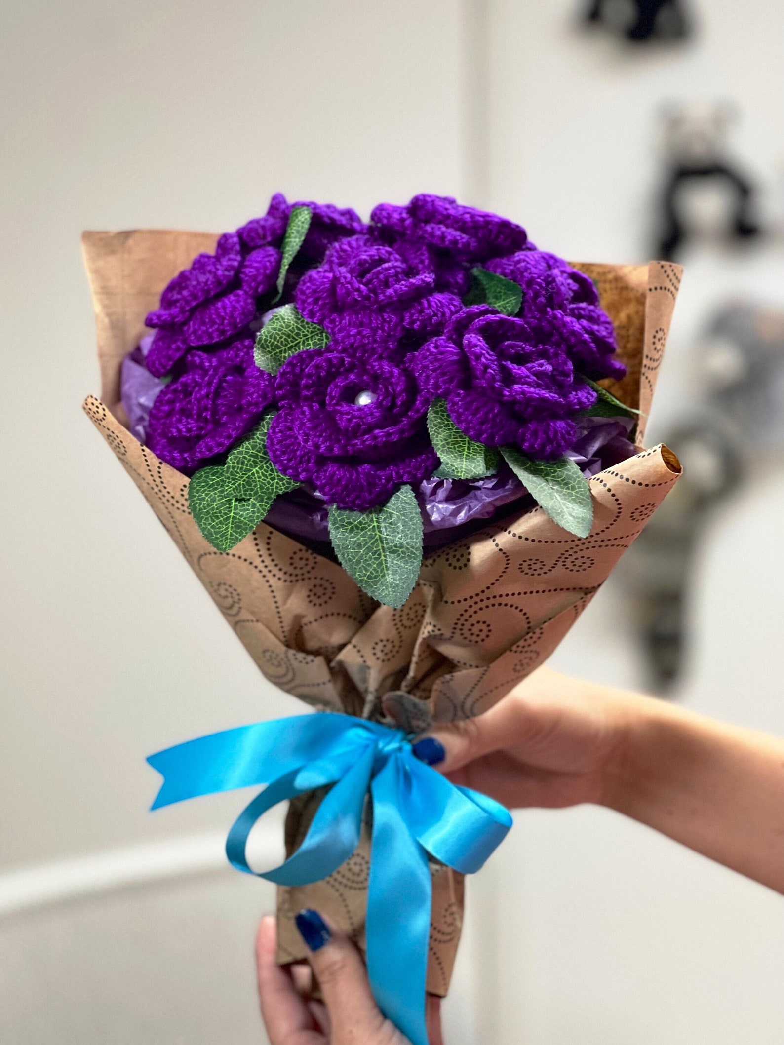 Violet Colored Roses Crochet Violet Color Roses Bouquet With Beautiful Package ...
