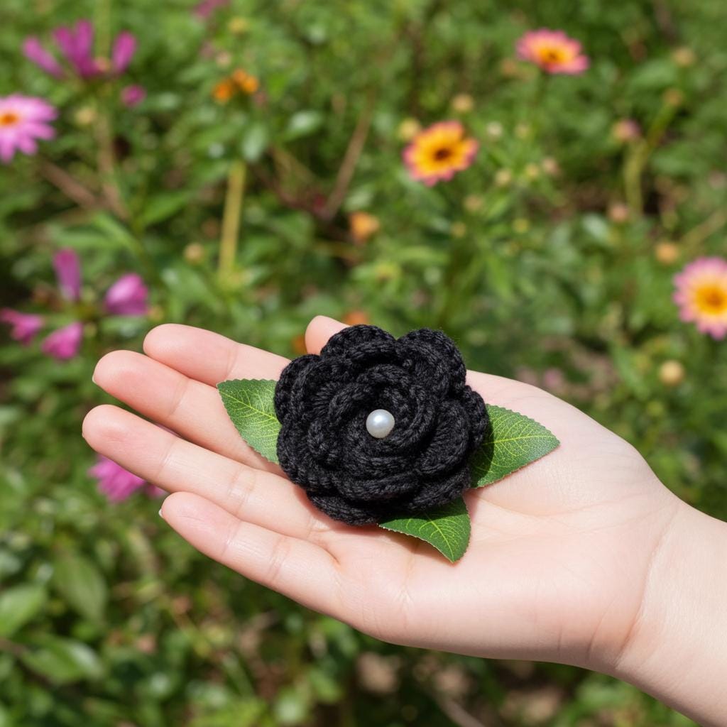 Crochet Blue Violet and Black Roses Bouquet for Valentine's Day