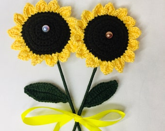 Girasol de hilo de ganchillo, tejido a mano, ramo de girasoles para papá, mamá, profesor, felicitación, ramo de aniversario