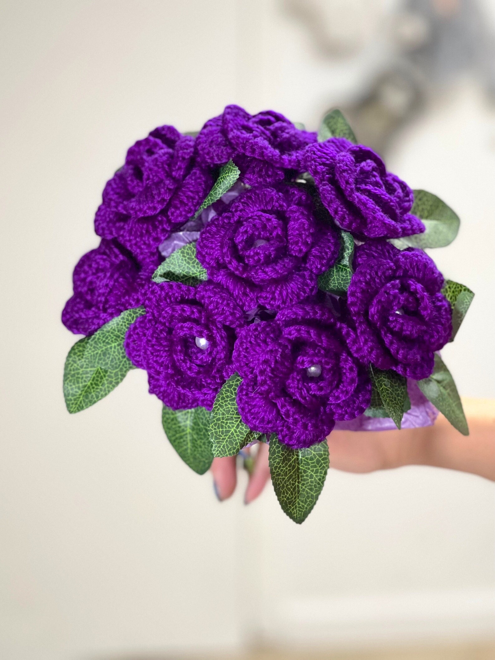 Violet Colored Roses Crochet Violet Color Roses Bouquet With Beautiful Package ...