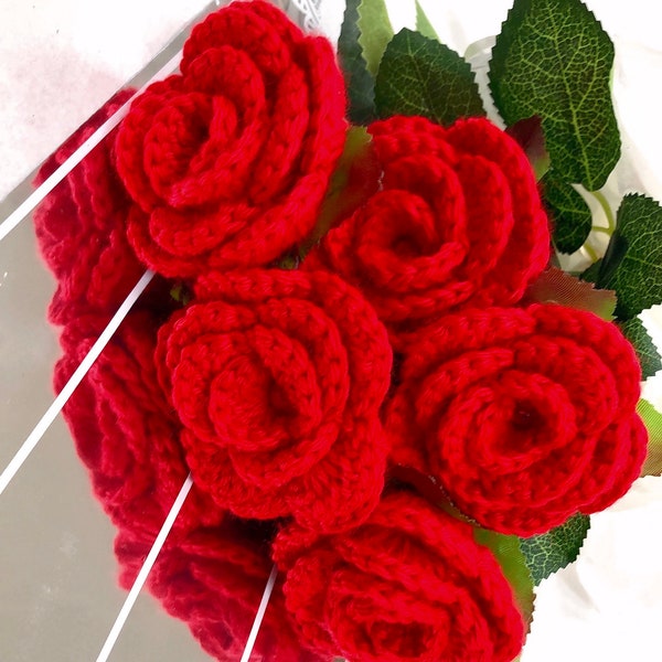 Crochet red color roses bouquet with beautiful package , personalized gift for  Valentine's Day,Mother’s Day’s gift