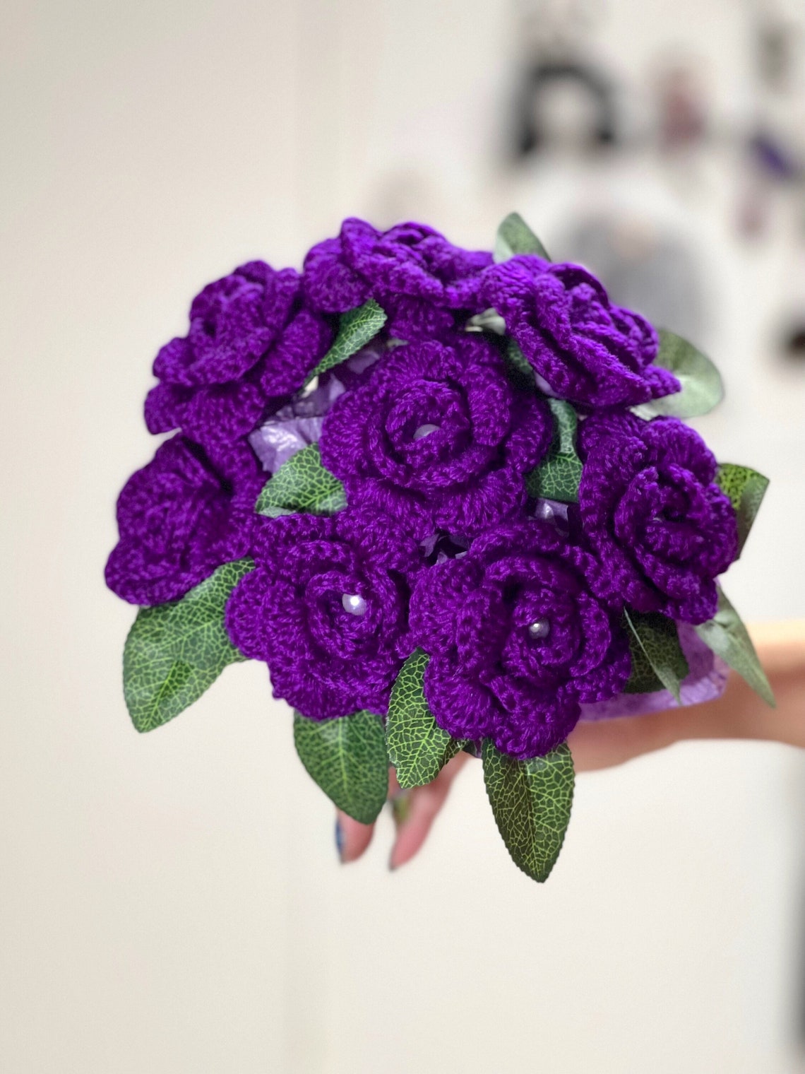 Violet Colored Roses Crochet Violet Color Roses Bouquet With Beautiful Package ...