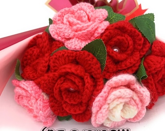 Handmade Crochet Roses Bouquet in Pink and Red, Custom Gift for Mom - Mother's Day Surprise