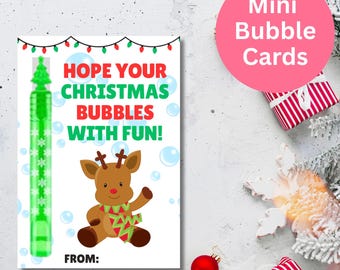 Christmas Bubble Favor Cards-Classroom Gift Tags-Kids Holiday Party Favors-Christmas Bubbles Fun Card-School Christmas Exchange