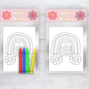 Favor de festa de cartão para colorir bacana, festa de aniversário retrô