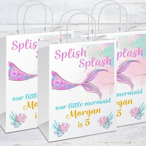 Mermaid Party Gift Bags, Personalized Treat Bag, Mermaid Bash, Mermaid Treats, Mermaid Party Favor, Splish Splash Mermaid Party