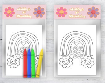 Groovy Coloring Card Party Favor, Retro Birthday Party