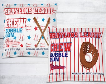Baseball Bubble Gum Favor, Personalized Baseball Party Favor, Baseball Birthday Party