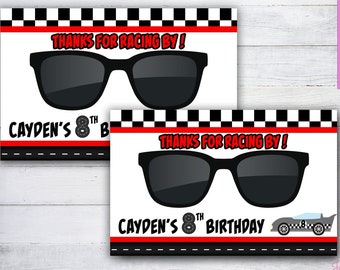 Gafas de sol para fiesta de carreras, fiesta de cumpleaños de verano, recuerdo de fiesta personalizado, agradecimiento por las carreras, decoraciones para fiesta de autos de carrera