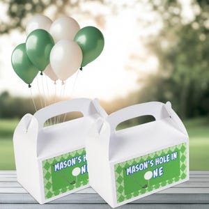 Hole in One Birthday Party Gable Box, Golf Party Treat Box, Golf Par-tee, Custom Party Favor Box