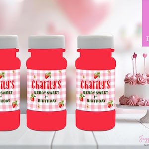 Strawberry Theme Party Bubbles, Berry Sweet, Berry First, Bubbles Party Favor, Personalized Party Favor Bubbles