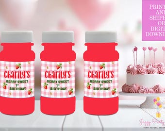 Strawberry Theme Party Bubbles, Berry Sweet, Berry First, Bubbles Party Favor, Personalized Party Favor Bubbles