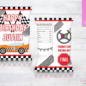 Race Car Chip Bag-Racing Chip Bag-Racer Birthday-Race Car Party-Race Car Party Decor-Racer Party Theme-Race Car Party