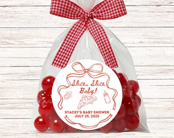 Slice Slice Baby Shower Stickers, Pizza Baby Shower, Pizza Cupcake Toppers, Baby Shower Party Favors