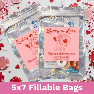 Lucky in Love Bachelorette Favor Bags – Custom 5x7 Holographic Pouches – Las Vegas Party Favor Bags