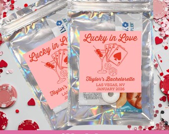 Lucky in Love Bachelorette Bevorzugungsbeutel - Benutzerdefinierte 5x7 holographische Beutel - Las Vegas Partybevorzugungsbeutel