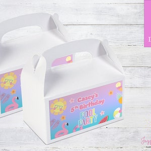 Summer Pool Party Giebel Box, Sommer-Geburtstagsfeier, personalisierte Party Favor Box