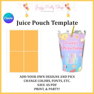 Modello per bomboniere Canva - Modello per bustina di succo - Bomboniere per snack da pranzo - Modello Canva - Design incluso